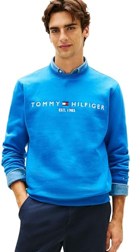 Tommy Hilfiger Uomo Felpa Logo Senza Cappuccio, Blu (Blue Orbit), L
