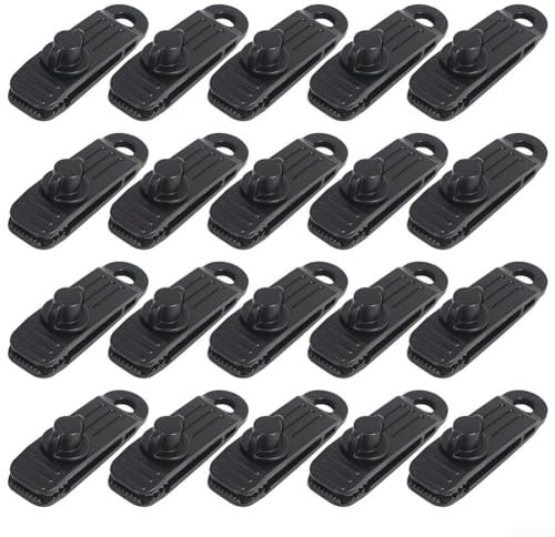 HpLive Lot de 20 clips d'avion robustes pour tente de camping, bâches, fixation avec pinces crocodiles pour l'extérieur (noir)