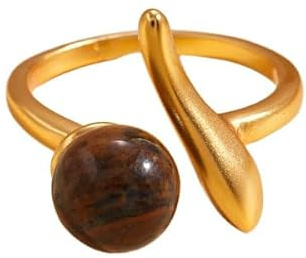 Lllunimon Tigerauge Gold Unregelmäßiger Kupferring, Vergoldeter Naturstein-Schmuck, Für den täglichen Gebrauch, Geschenk für Mama/Freundin/Schwestern, Geeignet für Partys
