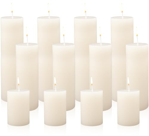 18 Stück Weiße Stumpenkerzen, 8/15/20 cm Hoch Duftfreie Kerzen für Hochzeit