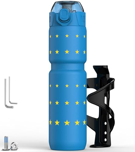 MYFOREST 700ml Borraccia Termica per Bici, con rivestimento interno in acciaio chirurgico inodore, impugnatura più salda per sentieri accidentati, apertura rapida (Set Europa blu)