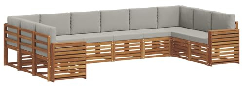vidaXL Sofagarnituren 10 pcs Natürlich und Hellgrau Massivholz Akazie, Moderner Garten-Sofa-Sectional, Robustes Lounge-Set, perfekte Möbel für Deine Terrassen-Entspannung