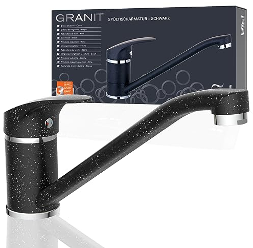 EISL Spültischarmatur, Wasserhahn Küche, 360° schwenkbare Küchenarmatur, ideal für Doppelspülbecken, Einhebelmischer NI182SMCR, Granit/Schwarz