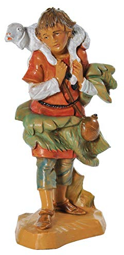 Krippenfigur Hirte mit Schaf (123 V) cm.12 Typ Holz Fontanini