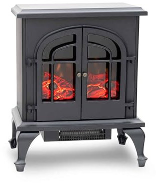 Stufa Elettrica 2000W Kekai Niklas Vulcano 47x31x64 cm con Fuoco Simulato Nera per Interni