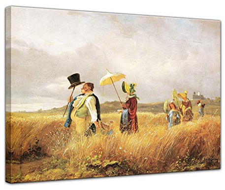 Bilderdepot24 Bild auf Leinwand | Carl Spitzweg Sonntagsspaziergang in 50x40 cm als Wandbild | Wand-deko Dekoration Wohnung alte Meister | 180932-50x40