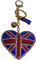 Porte-clés drapeau du Royaume-Uni avec pompons en forme de cœur en strass pour voiture, à main, décoration pour garçons, hommes, de fête