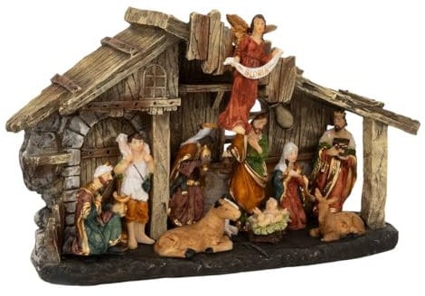 FEERIC LIGHTS & CHRISTMAS Weihnachtskrippe, beleuchtet, mit 11 Krippenfiguren, Kunstharz, Höhe 18 cm