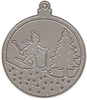 Rayher Stanzschablone Weihnachtskugel Skifahrer, 6,5 cm ø, für Papiergestaltung, Kartengestaltung, Scrapbooking und vieles mehr, Prägeschablone Weihnachten, Stahl, 50236000