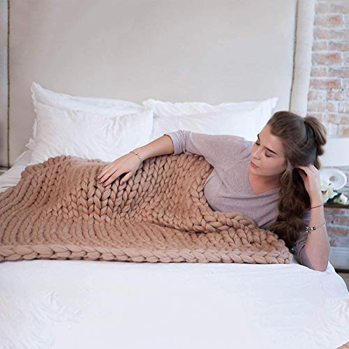 Ledph Große, grob gestrickte Decke, XXL-Polyester-Strickdecke, superweiche, Handgestrickte Überwürfe, schöne Stricküberwürfe für Wohnkultur, Couch, Bett, Stuhl, Sofa, Geschenk,Braun,200 * 200 cm
