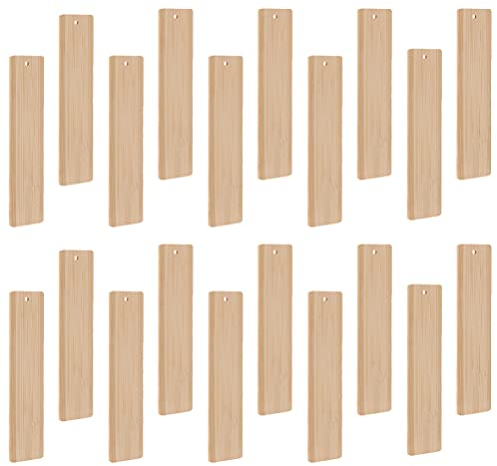 Milisten 20 leere Holz-Lesezeichen, Bambus-Lesezeichen, unlackiertes Holz, Geschenkanhänger, Etiketten mit Löchern für DIY Hochzeit Party Gastgeschenke