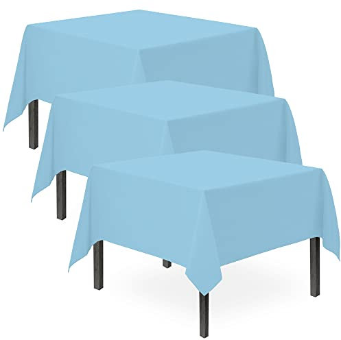 SOL 3pk Blue Table Cloths Party 121x121cm Reusable Plastic Tablecloth Table Cover - Heavy Duty Spill Protection - Opaque Design for Weddings, Buffets, Catering, Outdoor Events & Theme Parties