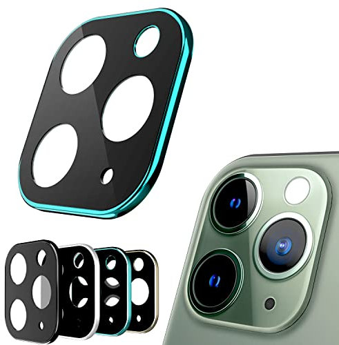 N NEWTOP Camera GLASS Compatibile con iPhone 11 Pro / 11 Pro Max, Film Vetro Temperato Frame Nero Cornice Colorata Protezione Copertura Fotocamera Posteriore Lenti Anti Urto Graffio (Verde)