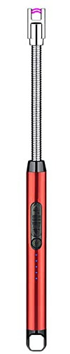 HshDUti Briquet Allume Feu Puissant à Arc Électrique Rechargeable avec Affichage LED de la Batterie, Long Cou Flexible USB, pour Bougies, Réchauds à Gaz, Camping, Barbecue, Rouge
