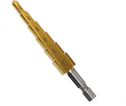 HSS Step Drill Bit, 3/16-1/2 Titanium Coated Step Cone Drill Bit with 1/4 Hex Shank for DIY Woodworking Plastic