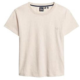 Superdry Damen Essential 90er-Jahre T-Shirt mit Logo Hellbeige Meliert 36