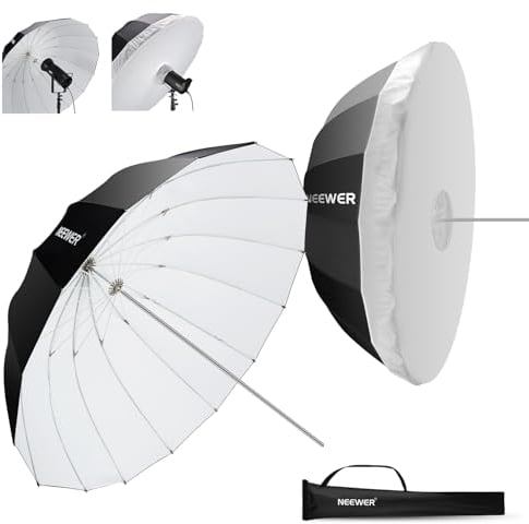 NEEWER 180cm Ombrello Parabolico Riflettente per Fotografia con Interno Bianco, Illuminazione Soffusa con Diffusore, Borsa, Piega Rapida per Riprese Studio Fotografico Luce Video Monoluce Flash, NS4U