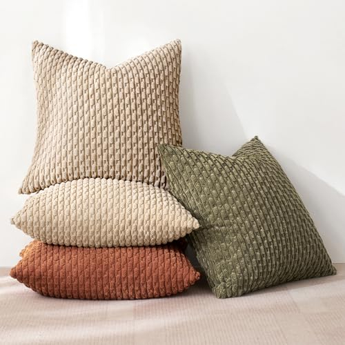 MIULEE 4er Set Kordsamt Kissenbezüge Kissenbezug Dekorative Kissenhülle Moderne Sofakissen Kissen Zierkissen Couchkissen für Sofa Dekokissen Wohnzimmer Schlafzimmer 40x40 cm Braun Grün Serie