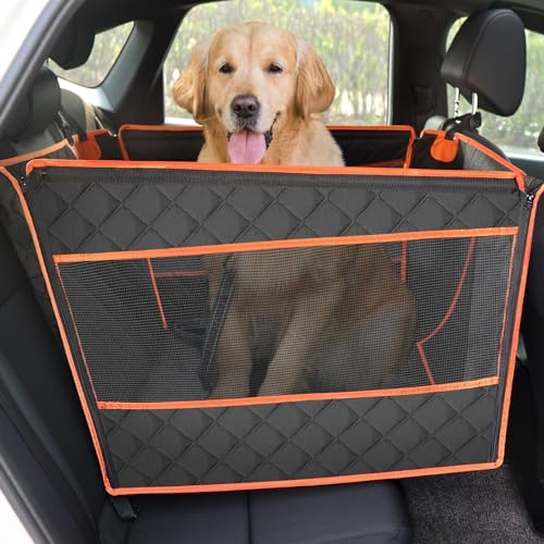 pecute Hunde Autositz XL 70 * 61 * 55 cm, Verstärkter Hundesitz Auto für Mittlere und Großer Hunde mit 4 Befestigungsgurten für Extra Stabiler, Hundebox Mittlere Hunde für den Rücksitz im Auto