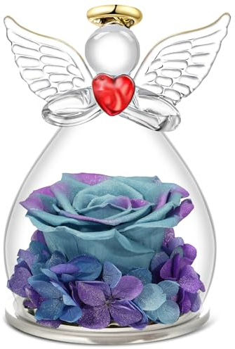 Qinqinxin Festa della Mamma Idee Regalo, Rosa Stabilizzata Vera Regalo Festa della Mamma, Eterna Rosa in Angelo di Vetro Regalo per Mamma Nonna, Regalo Donne Compleanno, Regalo Mamma Angelo Custode