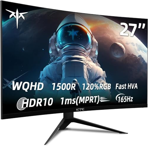 KTC Curvo Monitor Gaming 27 Pollici, 180Hz, 2K QHD 2560 x 1440p Schermo PC, 1ms, VA 1500R Senza Cornice, HDR, Computer Monitor con FreeSync & G-sync, Eye Care, VESA, DP 1.4, HDMI 2.0