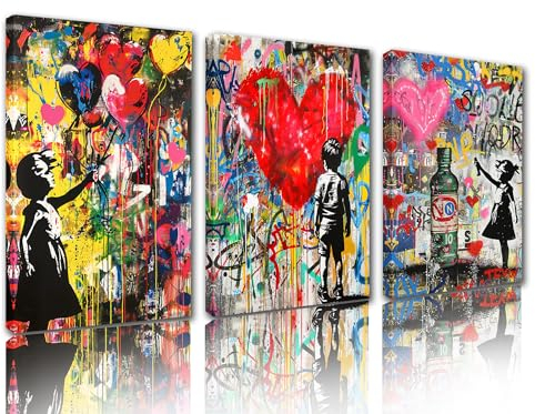 Tucocoo Banksy Wandbilder, buntes Graffiti-Gemälde, Leinwand, abstraktes kleines Mädchen, Luftballon, modernes Kunstwerk, Heimdekoration für Wohnzimmer, Schlafzimmer, Büro, gerahmt, fertig zum