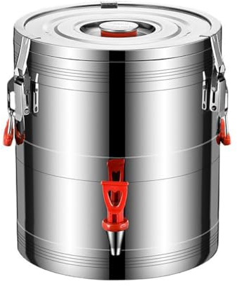 UPWONEC Marmite Épaissie Domestique Commerciale, Fût D'huile De Grande Capacité En Acier Inoxydable, Pot À Lait Avec Robinet, Eau Chaude, Lait, Thé, Seau Alimentaire En Métal,20l