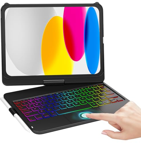 MMK Keyboard Case for iPad A16 11th Gen 2025 / 10th Gen 2022 (11/10.9 inch) | Case with Keyboard Multi-touch Trackpad, 7 Color Backlight, 360°Flip Hard-shell with Pencil Holder, UK Layout, Black