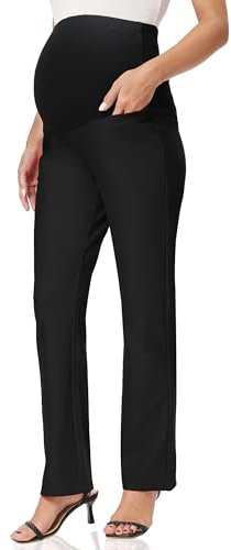 Gowjog Pantalon Maternité Femme Pantalon de Grossesse pour Taille Haute pour Le Travail Extensible sur Le Ventre d'affaires avec Poches (Noir,L)