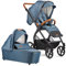 Gesslein Kinderwagen FX4 Swing mit Babywanne Panorama Lyx (Kinderwagen 3 in 1 mit Liege- und Sitzoption, inkl. Sportwagenaufsatz, individuell einstellbar, hoher Komfort, geringes Packmaß), Blau