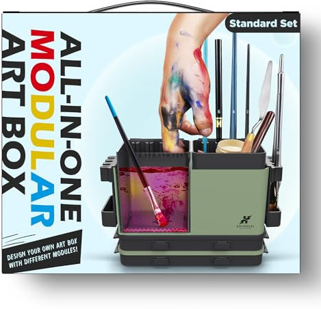 KRYDRUFI Estación de pintura modular portátil todo en uno con limpiador de pinceles y soportes, bandeja de paleta de pintura húmeda con tapa para pintura en miniatura y pinturas acrílicas (juego