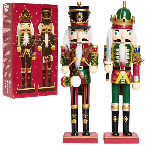 DECO EXPRESS Nussknacker Figur, 2er-Set, 30cm Nussknacker Holz Figuren Weihnachten Deko, Weihnachtsdeko Holz