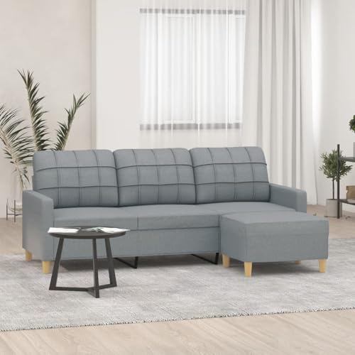 Hommdiy Sofa 3 Sitzer, Couch mit Fußhocker, Liegesofa für Wohnzimmer, Polstersofa Sessel Relaxsofa Loungesofa Relaxcouch TV Sofa, Stoff Sofa,Hellgrau