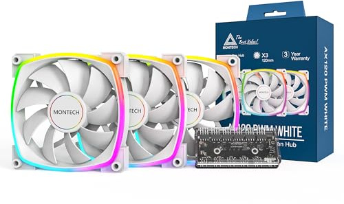 MONTECH AX 120 mm – PWM-Lüfter – leise Leistung – hohe Geschwindigkeit 1600 PWM – High-End-Haltbarkeit mit HDB-Lager – atemberaubendes Außenring ARGB-Beleuchtungsdesign – 3-in-1 Packung mit 6 x 6