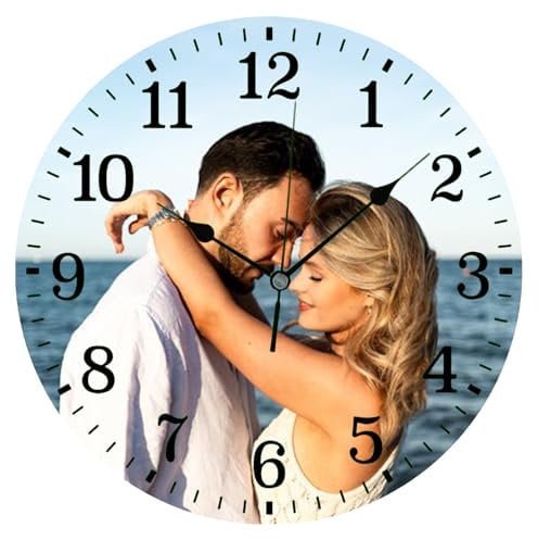 JoyJot Personalized Photo Wall Clocks, Custom Round Silent Clocks with Picture/Image/Text, Wood Material, Quiet Keepsake/Memento