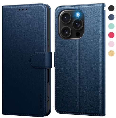 SineOrdo Funda iPhone 16 Pro Carcasa, Libro iPhone 16 Pro Funda con Tapa Piel Móvil Suave Cuero Trajetero Flip Wallet Case - Azul
