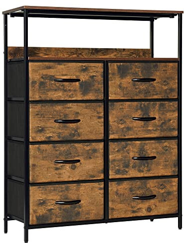 LYNCOHOME Kommode mit Schubladen aus Stoff, Sideboard Flur Schrank mit 8 Stoffschubladen und Fächern, Schubladenschrank Ordnungsmöbel für Küche Büro Bedroom