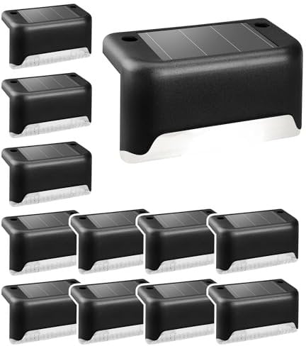 Solpex Solarleuchten für außen, 12 Stück Schwarz Solarleuchte Garten, Treppenlicht, wasserdicht, LED Beleuchtung für Außentreppe, Stufen, Zaun, Hof, Terrasse, Dachrinne, Weg, Dekoration, (Weiß)