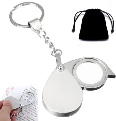 IKOPFLN 1 Stück Lupe Schlüsselanhänger, Taschenlupe 1 schwarzer Aufbewahrungstasche, Faltbare Leselupe, Tragbare lupen, Lupe mit Schutzhülle, für Lesen Bücher, Zeitungen, Landkarten