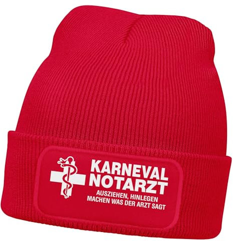 MoonWorks® Herren Beanie Patch Fasching Karneval Mütze mit Spruch Lustig Kpofbedeckung Kostüm Männer Rot Unisize