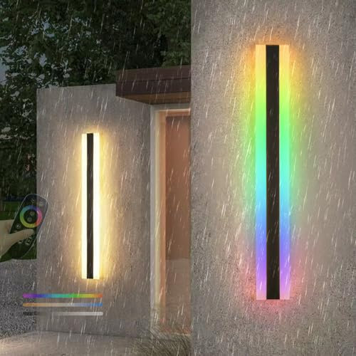 TZSMUM Esterno Applique da Parete RGB Dimmerabile Lampada da Parete con Telecomando Impermeabile IP65 Lampada a Muro Creativo Lungo Alluminio per Giardini Terrazze Villa (A,60cm)