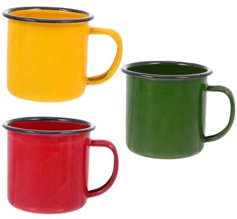 Emaillebecher Klein, Retro Stil, Metall, Sicher Halten Weihnachten Feier | 3 Stück, Wasser und Getränke, Cafeteria oder Zuhause, Slip Griff, Leicht zu Verstauen