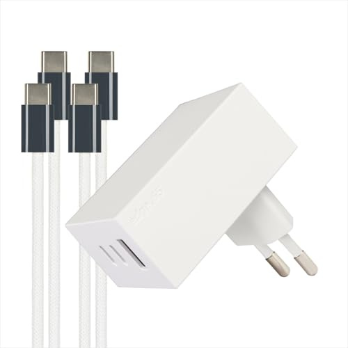 Reduct® Edge.65 USB-Ladegerät, 65W, Schnellladegerät, mehrfach USB-Anschlüsse (2xUSB-C + 1xUSB-A), Zertifiziert und gefertigt nach höchsten Standards (White inkl. 2X Kabel (Midnight))