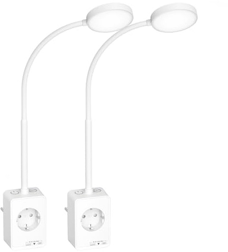 PRINCEWAY Luz de Lectura LED Regulable, 2 Pack Lámparas Aplique de Mesita de Noche Leer Pared LED Blanco con Enchufe y Toma de Corriente, Puerto USB, Interruptores Táctiles Dos, 3 Colores de Luz