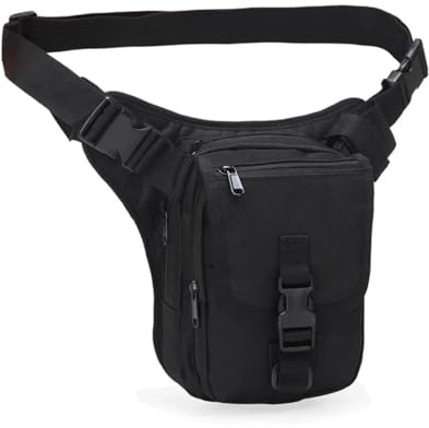 Taktische Gürteltasche für Herren – Militär-Tarn-Beintasche mit Pistolenholster | Wasserabweisende Hüfttasche zum Wandern, Jagen, Radfahren (Black)