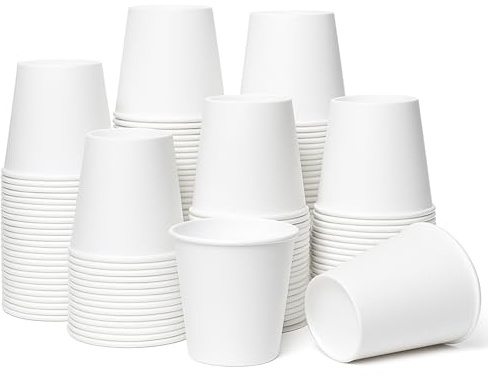 Hikrxya 200 Stück Kleine Einweg Pappbecher, 60 ml Weiße Einwegbecher Biologisch Abbaubar Recyclingfähig für Heiße und Kalte Getränke, Kaffee, Tee, Party, DIY, Urlaub, Hochzeit