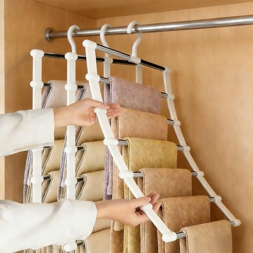 MZJAUVF Hosenbügel, 3Stück 6 Etagen Hosenbügel Platzsparend, Edelstahl Kleiderbügel Hosen, Kleiderbügel Platzsparend, Kleiderschrank Organizer für Jeans, Kleidung, Krawatte, Gürtel, Schal, Handtücher