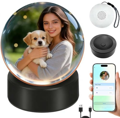 Bukbas Reproductor de Video Bola de Cristal con Wi-Fi, Bola de Memoria 3D para Fotos y Videos Personalizables, Regalo Ideal para Bodas, Cumpleaños y Aniversarios (A)