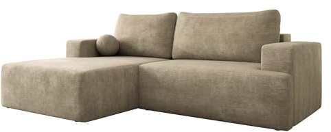 Mirjan24 Ecksofa Mivo mit Schlaffunktion & Bettkasten, L-Form Schlafsofa mit Langer Ottomane, geradem Armlehne, Wohnlandschaft für Wohnzimmer & Gästezimmer (Lumo 30, Seite: Links)