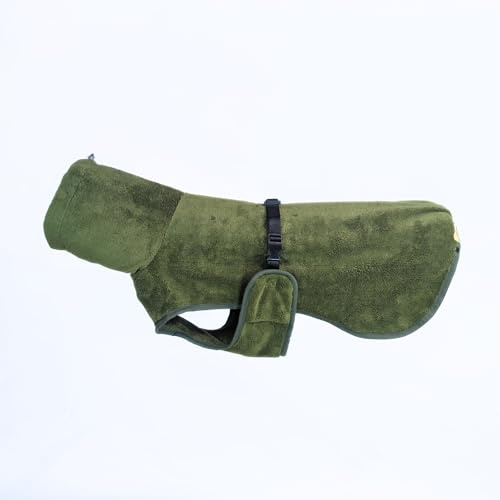 House of Harrold Hundebademantel Bambus – Saugstarker Hunde Trockenmantel mit Kapuze, schnelltrocknend & kühlend – für kleine & große Hunde nach Baden, Regen & Schwimmen (Grün, XL)
